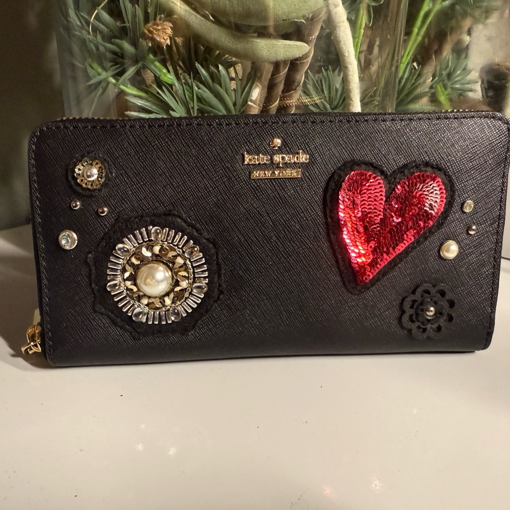 Kate Spade Black Wallet with Red and Gold Accents